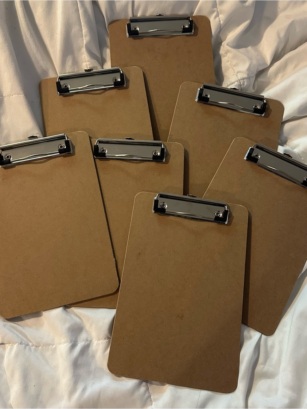 Set of 7 Brown Hardboard Clipboards Metal Clips Office School Classroom Supplies